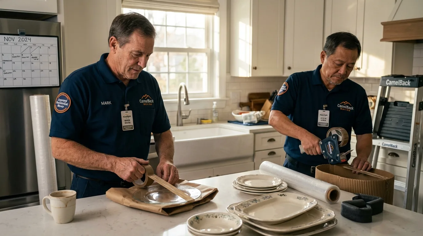 Professional crew packing kitchen dishware in Tuckerman, AR