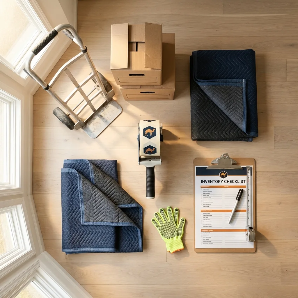 Professional moving supplies and packing materials layout for Tuckerman residential relocations